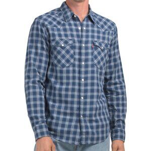 NEW LEVIS Classic Western Plaid Shirt in medium indigo for men 825 1j6